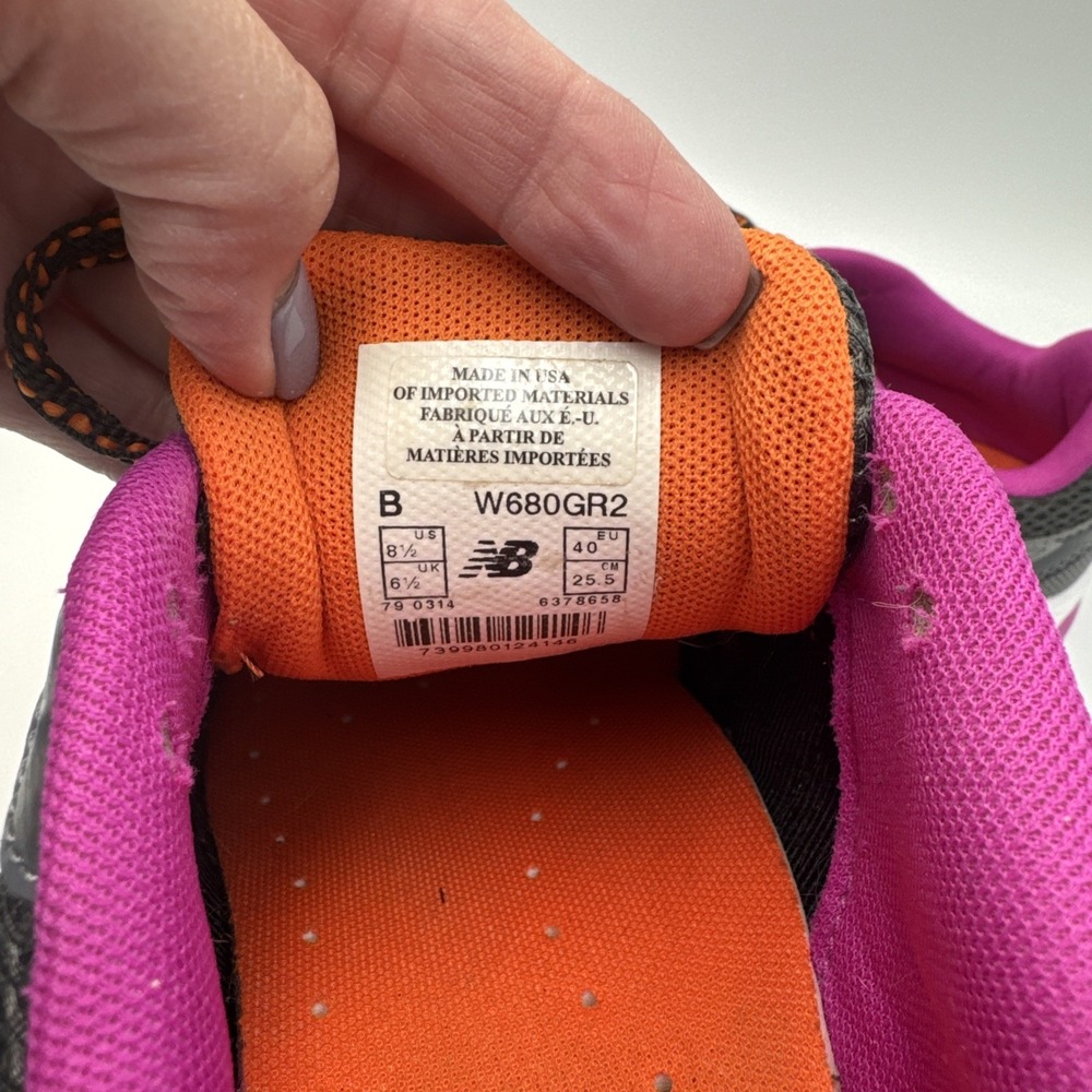 New Balance Womens Shoes sz 8.5 W680GR2 Women's Gray Pink orange Lace Up - Picture 3 of 5